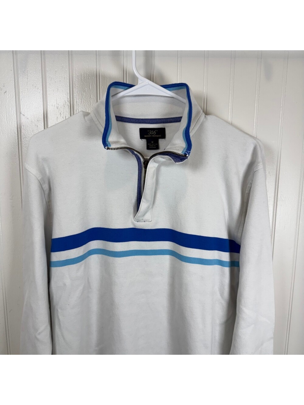 Brooks Brothers 346 Men's 100% Cotton White Quarter Zip Pullover Men's Medium